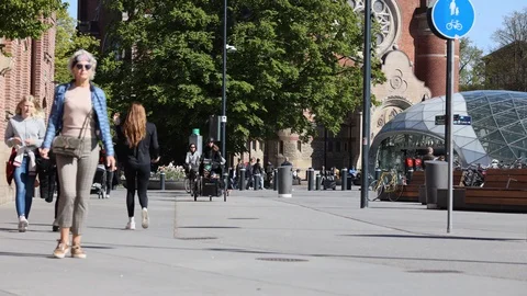 MALMÖ CITY CENTRE DURING GLOBAL PANDEMIC OF COVID 19 Stock Footage 129740226