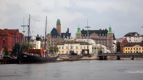 Malmo Cityscape Timelapse Featuring Bustling Waterfront and Historic Buildings Stock Footage 309565878