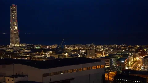 Malmo Cityscape Timelapse at Night Aerial View of Illuminated Skyline Stock Footage 309565715
