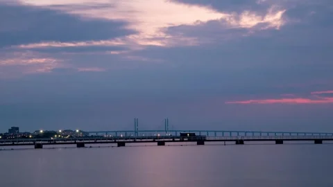 Malmo Cityscape Timelapse at Sunset with Oresund Strait Panorama Stock Footage 309565761
