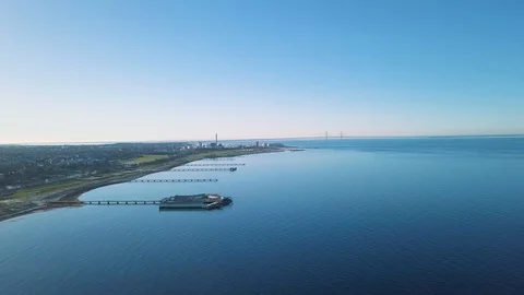 Malmo gulf aerial view with Eresund Bridge Stock Footage 87350088