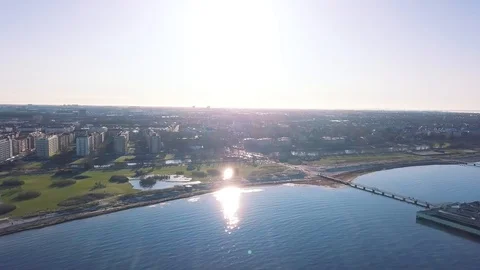 Malmo gulf aerial view with Eresund Bridge Stock Footage 87350305