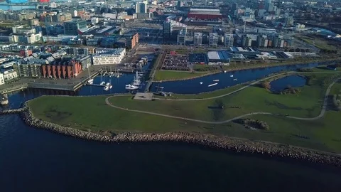 Malmo gulf aerial view with Eresund Bridge Stock Footage 87350501