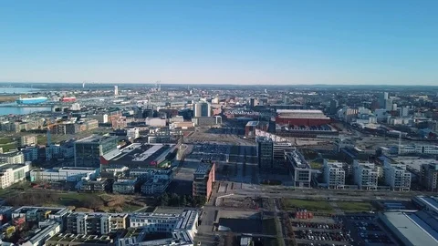 Malmo gulf aerial view with Eresund Bridge Stock Footage 87350870