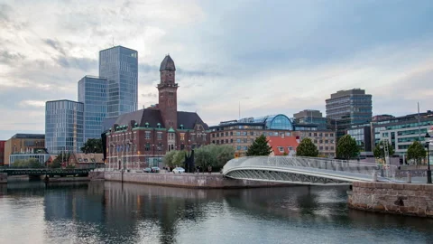 Malmo old and modern famous place cityscape landmarks panorama timelapse Stock Footage 233661915