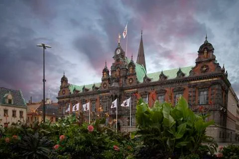 Malmo Radhus at sunset Stock Photos