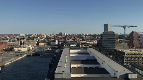 Malmö skyline and canal from a viewing point Stock Footage 93355409