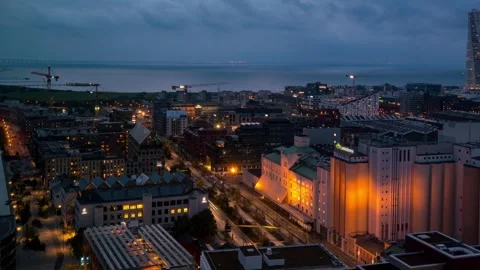 Malmo Skyline Transformation at Sunset Timelapse Footage Stock Footage 309565813