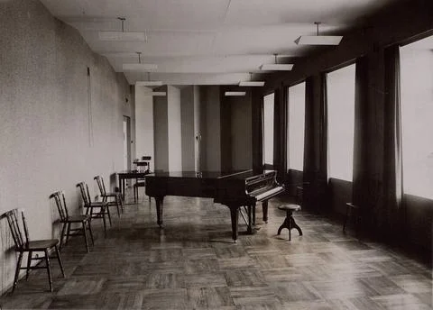 Malmö. Study room at Malmö Radio station. The long walls not parallel with. Stock Photos