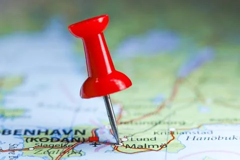 Malmo, Sweden pin on map Foto stock