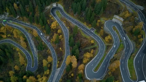Maloja pass switchbacks road in mountains 스톡 동영상 120449680
