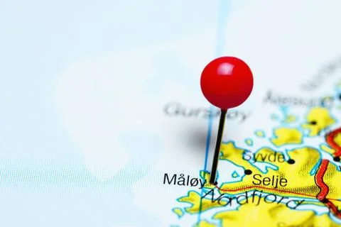 Maloy pinned on a map of Norway Stock Photos