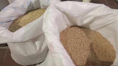 Malt in bags for brewing Stock Footage 80636273