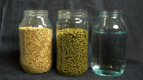 Malt, hops and water. Everything for brewing beer. Stock-Footage 129532783