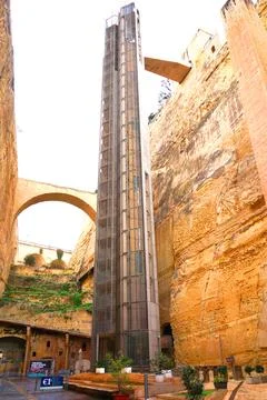 Malta 10-02-2025 Elevator Between Historic Stone Walls Stock Photos
