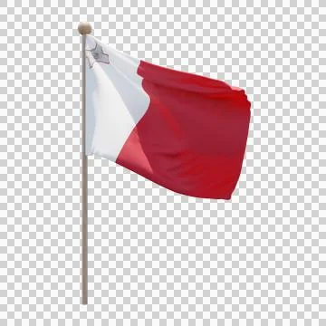 Malta 3d illustration flag on pole. Wood flagpole Stock Illustration