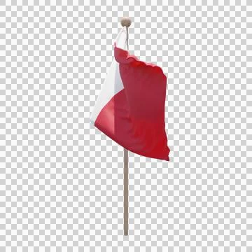 Malta 3d illustration flag on pole. Wood flagpole Stock Illustration