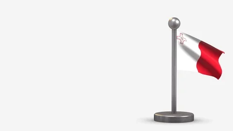 Malta 3D waving flag animation on tiny flagpole. Video stock 120795979