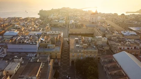 Malta - 4K flying above Triq Ir-Repubblika, the narrow high street of Valletta Stock Footage 91786871