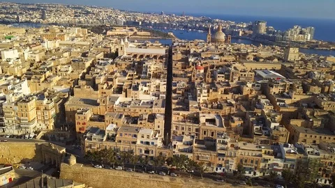 Malta - 4K flying by Valletta, Upper Barrakka Gardens and Saluting Battery Stock Footage 91787360