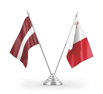 Malta and Latvia table flags isolated on white 3D rendering Stock Illustration
