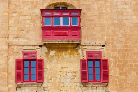 Malta architecture, facade of a house Stock Photos