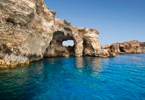 Malta cliffs at  sea level Stock Photos