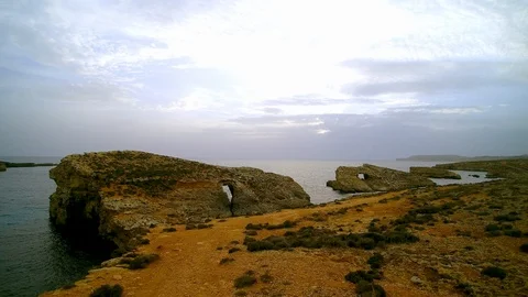Malta  Comino Azure Window drone pan Stock Footage 107609571