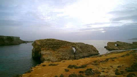 Malta  Comino azure window panorama drone aerial Stock Footage 107609455