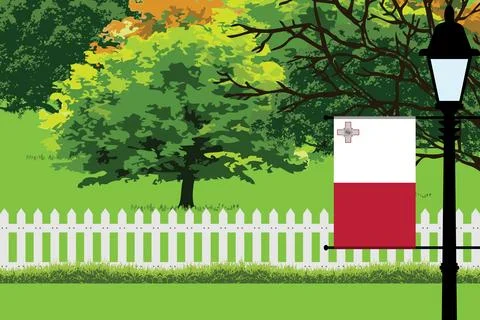 Malta Day Trees Lamp Vector Illustration Stock Illustration