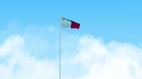 Malta Flag 3D Render Animation Waving on Pole with Blue Sky Video stock 332957605