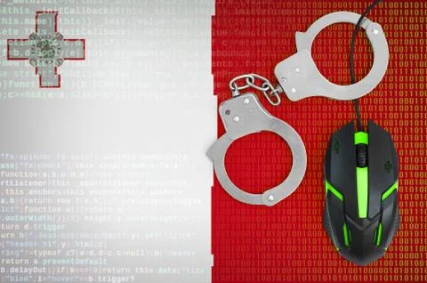 Malta flag  and handcuffed computer mouse. Combating computer crime, hackers  Stock-Fotos