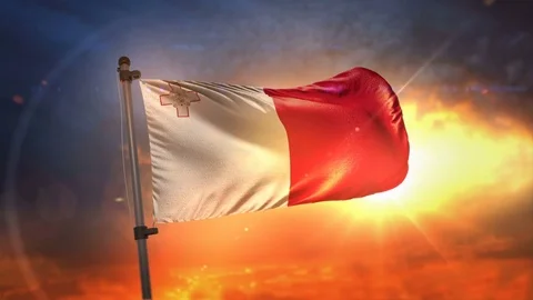Malta Flag Backlit At Beautiful Sunrise Loop Slow Motion 4K Stock-Footage 76585499