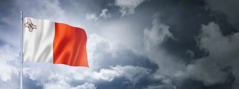 Malta flag on a cloudy sky Stock Illustration