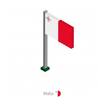 Malta Flag on Flagpole in Isometric dimension. Stock Illustration