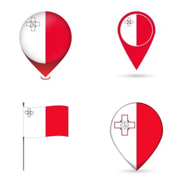 Malta Flag Map Pin Icons Set Collection. Stock Illustration