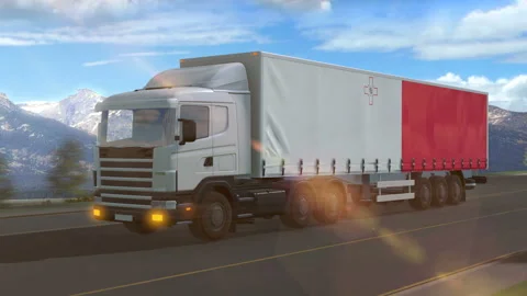 Malta flag shown on the side of a large truck Stock Footage 122103205