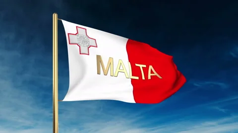 Malta flag slider style with title. Waving in the wind with cloud background Stock Footage 48329804