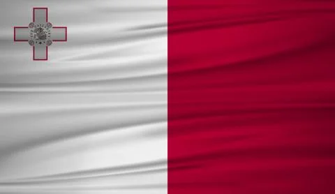 Malta flag vector. Vector flag of Malta blowig in the wind. EPS 10. Stock Illustration