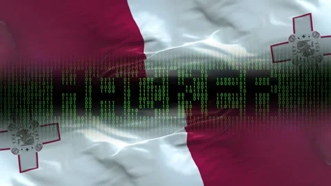 Malta flag - Waving flag on matrix binary code background Stock Footage 321420301