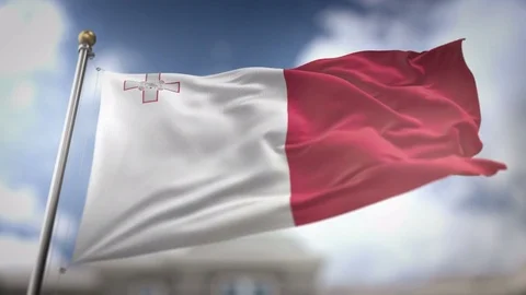 Malta Flag Waving Slow Motion 3D Rendering Blue Sky Background - Seamless L.. Stock Footage 75426225