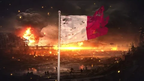 Malta flag waving in war is torn Stock Footage 346009934