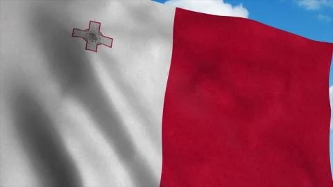 Malta flag waving in the wind, blue sky background. 3d rendering Stock Illustration