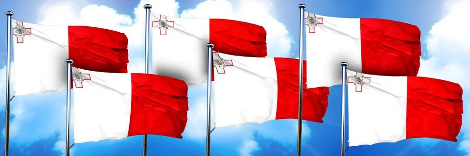 Malta flags, 3D rendering, on a cloud background Stock Illustration