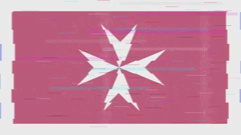 Malta Glitch Flag Vector - RGB Split Digital Video Frame Design Stock Illustration