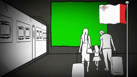 Malta - Hand-drawn - train station - Illustration Stock Footage 90626879