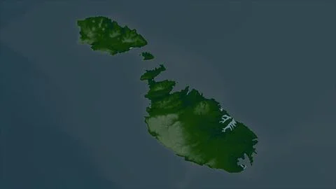 Malta highlighted on a Colored elevation map with lakes and rivers 스톡 일러스트