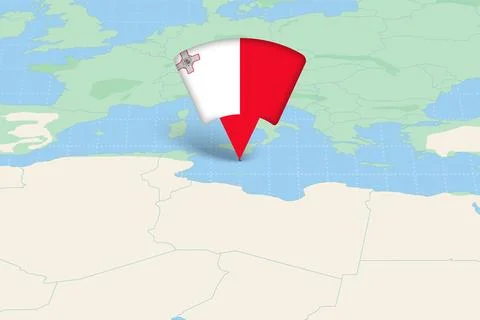Malta Highlighted on Europe Map with Flag Icon. 库存插图