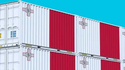 Malta logo Ship container with element logo and flag Stock Photos