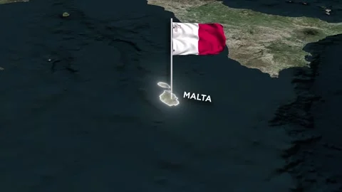 Malta Map Animation with 3D Waving of Malta Flag and Glowing Border on World Map Stock Footage 331463854